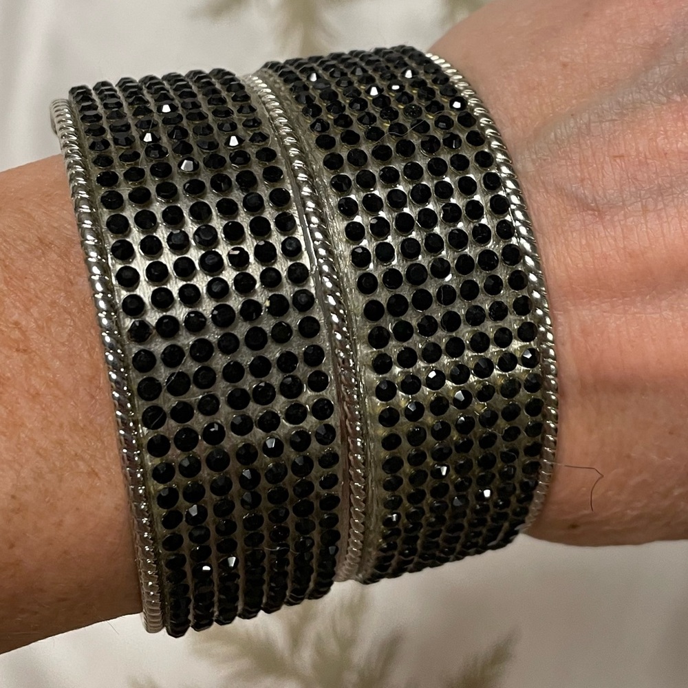 Black Rhinestone Silver Cuff Bracelet